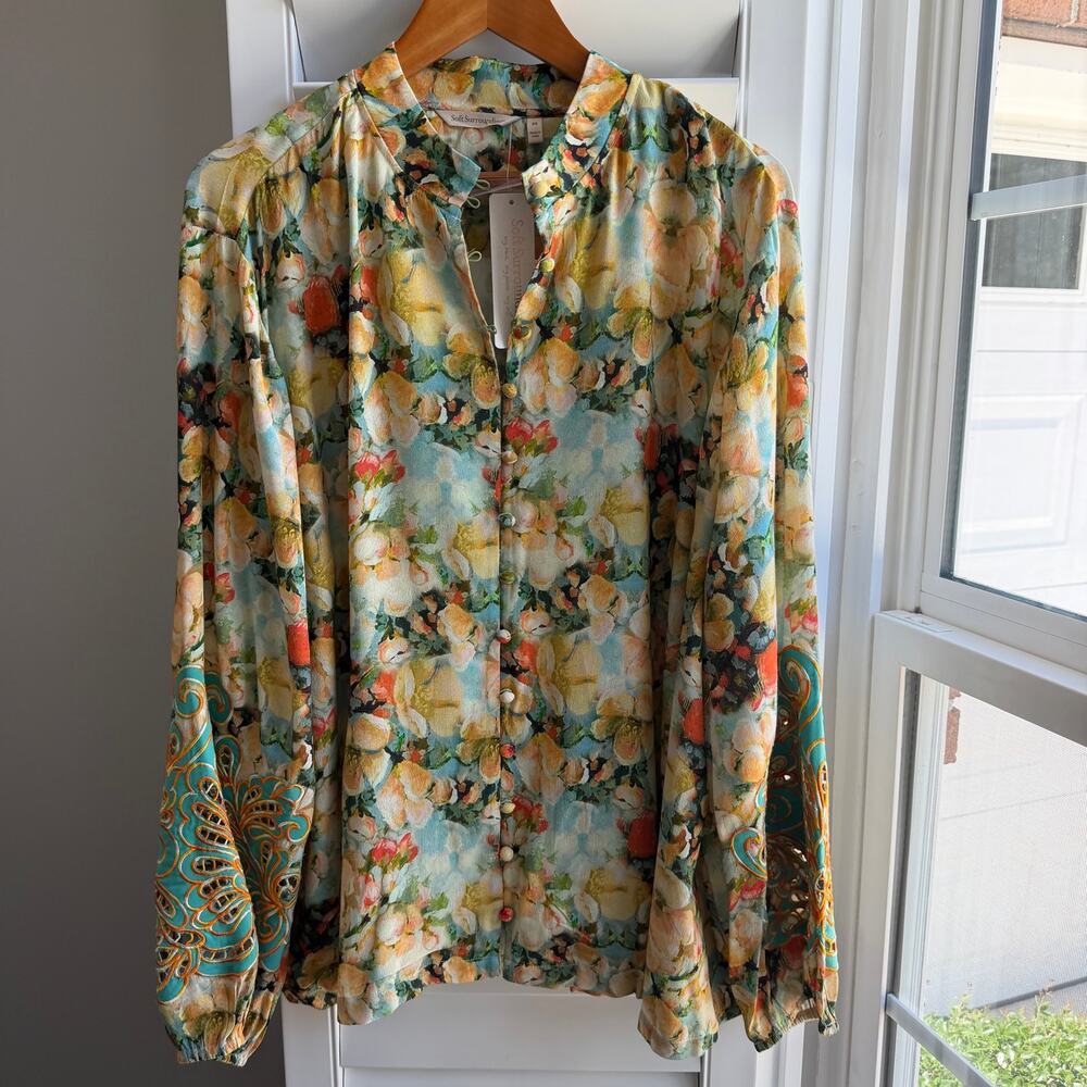 SOFT SURROUNDINGS Sidney Blouse Floral Embroidered Balloon Sleeve Boho Top 3X